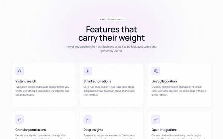 Spotlight hover feature cards