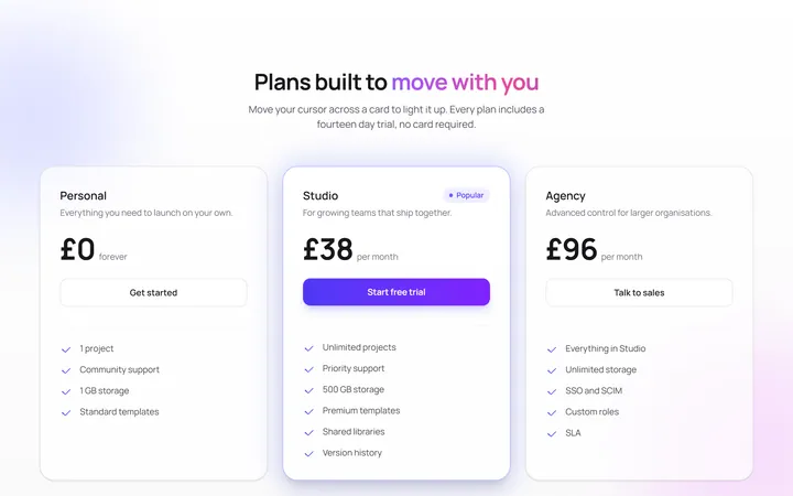 Spotlight Cursor Pricing Cards