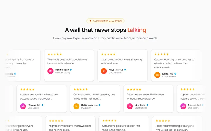 Infinite Marquee Testimonial Wall