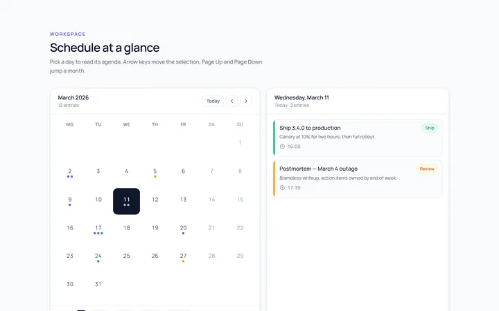 Dashboard Calendar Widget