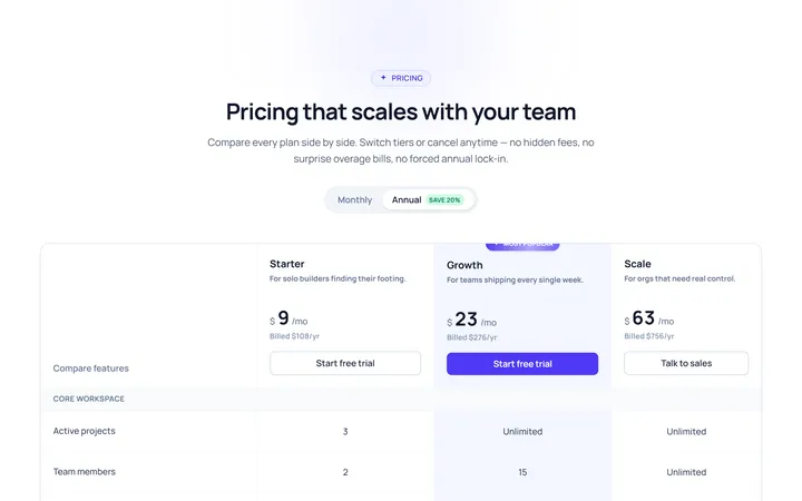 Comparison Table Pricing