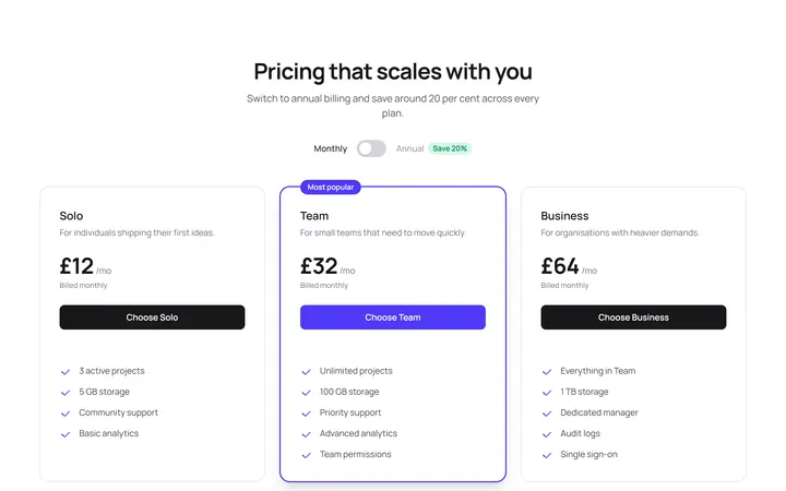 Three Tier Pricing With Monthly Annual Toggle