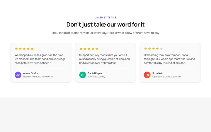 Three Card Testimonial Grid