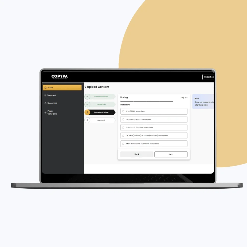Copyva - Content upload page