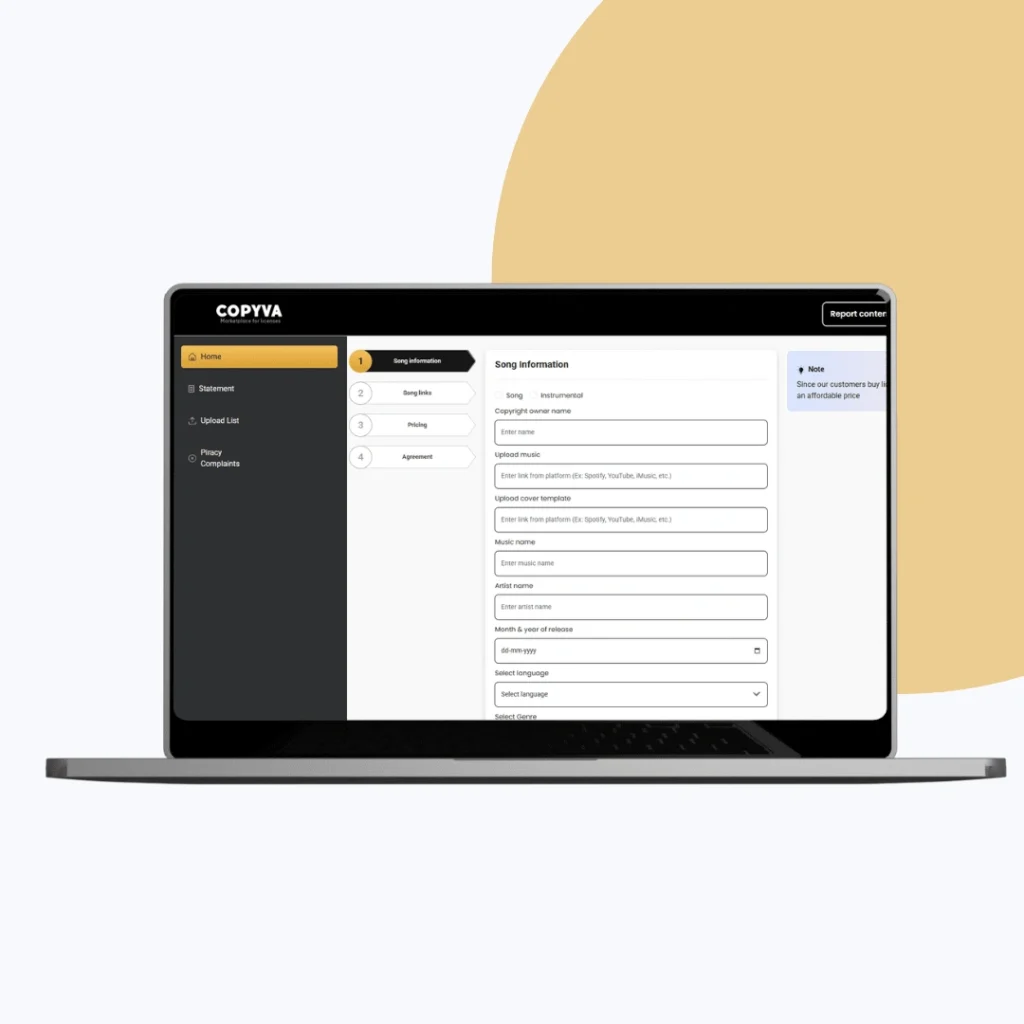 Copyva - Music upload page