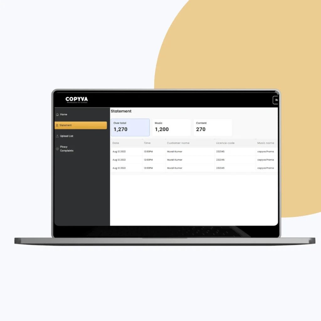 Copyva - Statements page
