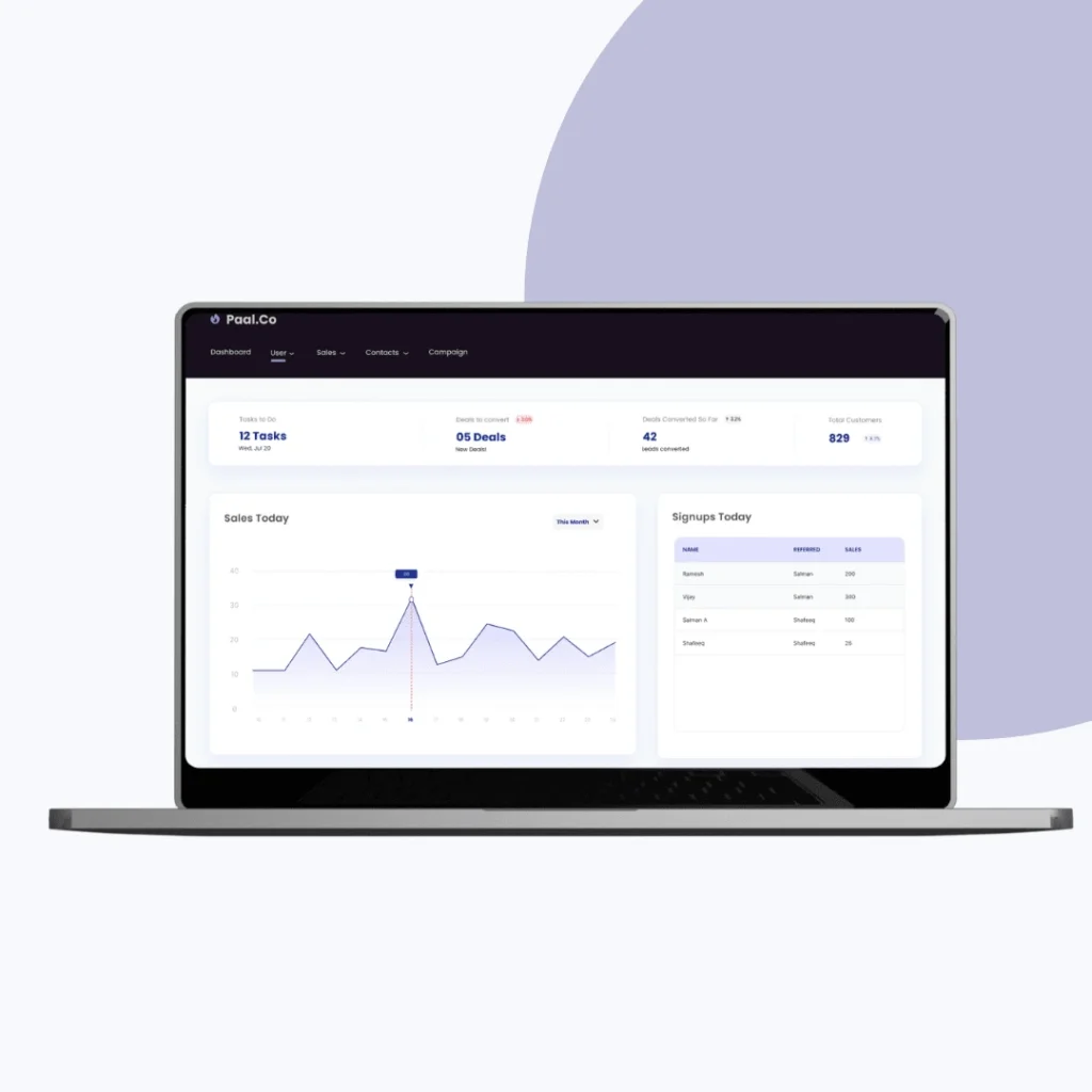 Paal.co - Dashboard Section